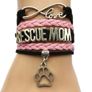 Rescue Mom Pink Bracelet,  Love infinity & paw charm ♡♡ For Dog Lovers